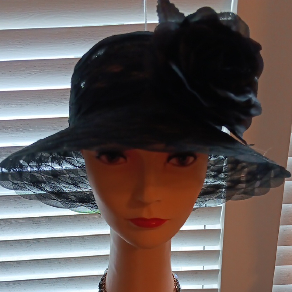 Chic Black Women's Hat with Floral Accent